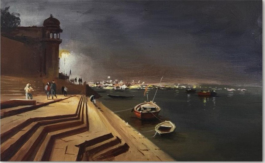 Banaras Ghat — Night Study